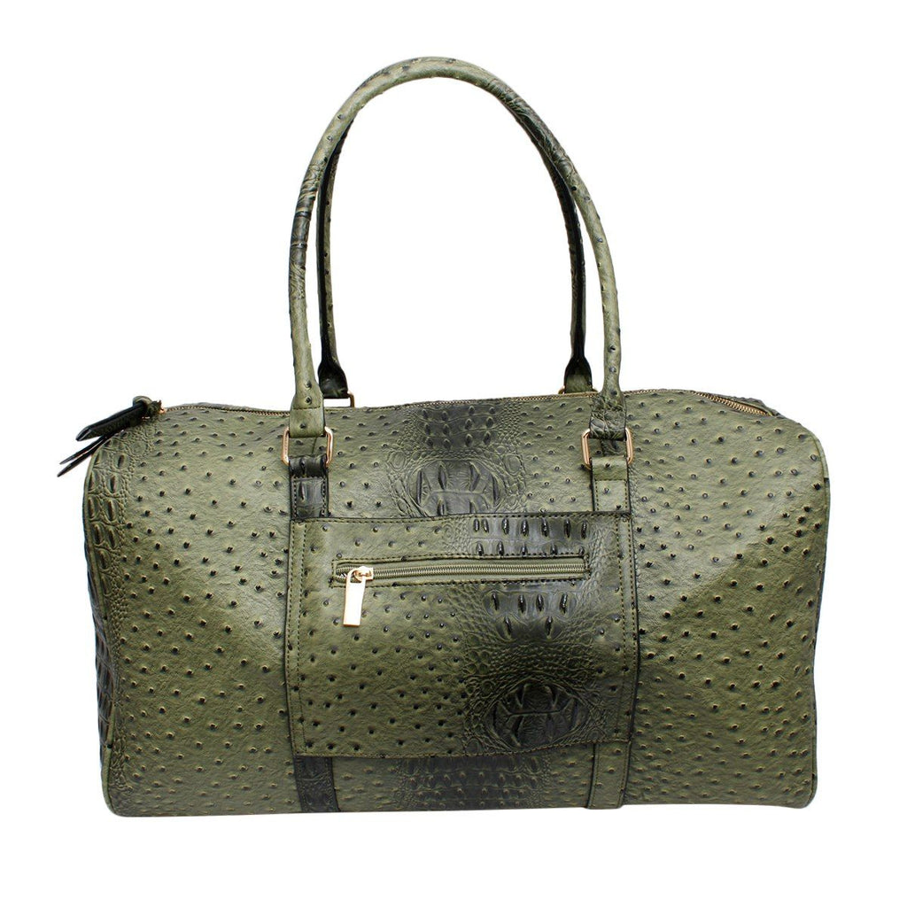 Overnight Weekender Duffel Bag XL Olive Ostrich Stylish Fashion Accessory