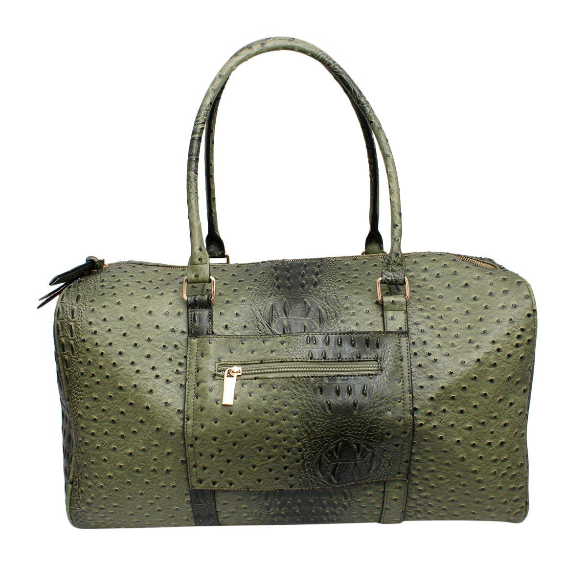 Overnight Weekender Duffel Bag XL Olive Ostrich Stylish Fashion Accessory