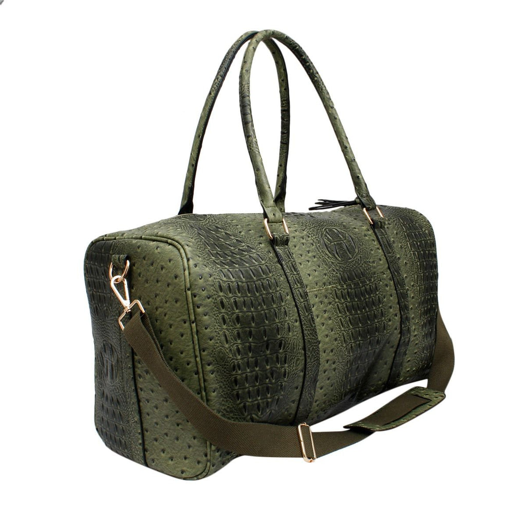 Overnight Weekender Duffel Bag XL Olive Ostrich Stylish Fashion Accessory
