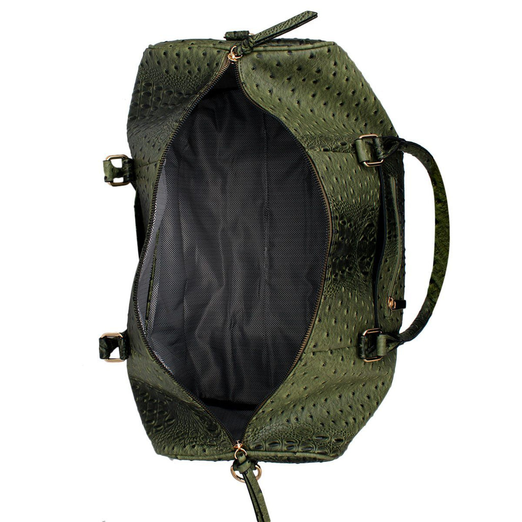 Overnight Weekender Duffel Bag XL Olive Ostrich Stylish Fashion Accessory