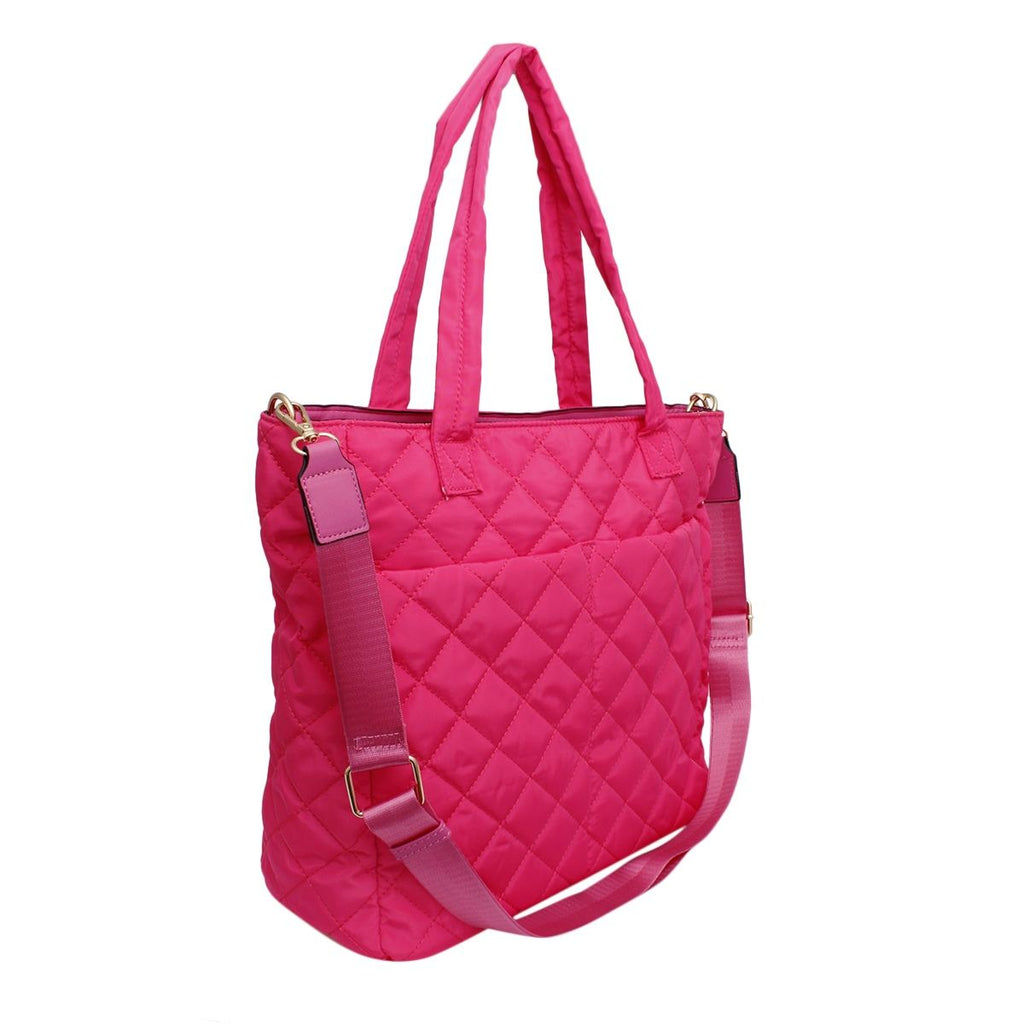 Fashion Handbag Quilted Tote Bag with Large Pocket Fuchsia Stylish Travel Purse