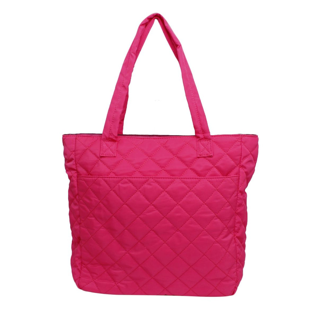 Fashion Handbag Quilted Tote Bag with Large Pocket Fuchsia Stylish Travel Purse