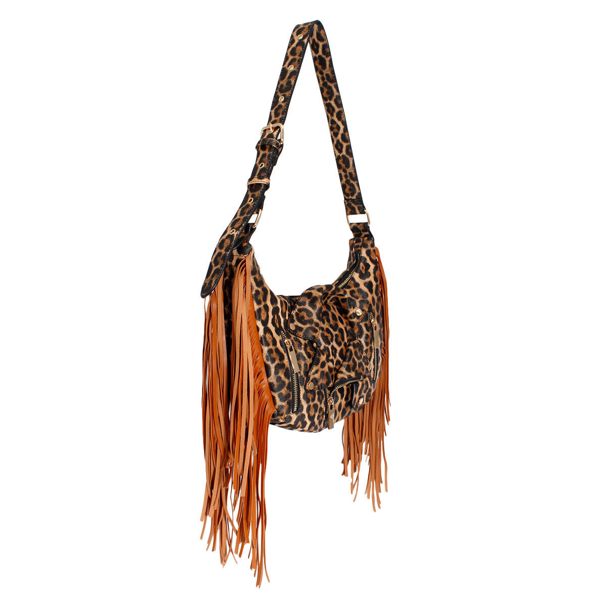 Fashion Handbag Leopard Moto Fringe Shoulder Bag Stylish Chic Statement