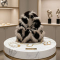 Fashion Handbag Cream and Black Fur Shoulder Bag Chic Street Style Purse