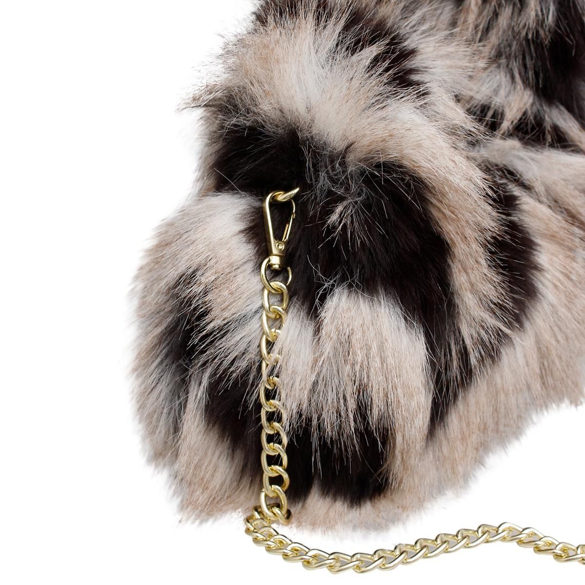 Fashion Handbag Cream and Black Fur Shoulder Bag Chic Street Style Purse
