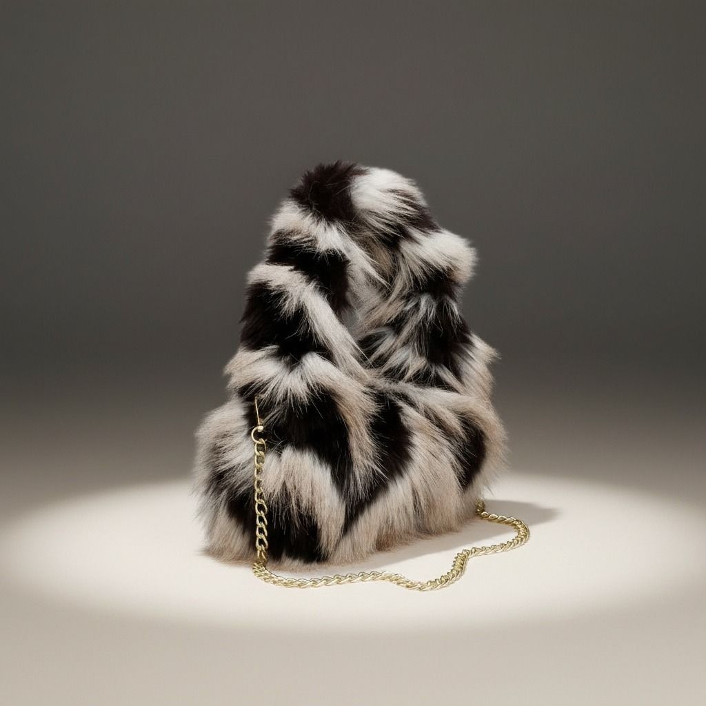 Fashion Handbag Cream and Black Fur Shoulder Bag Chic Street Style Purse