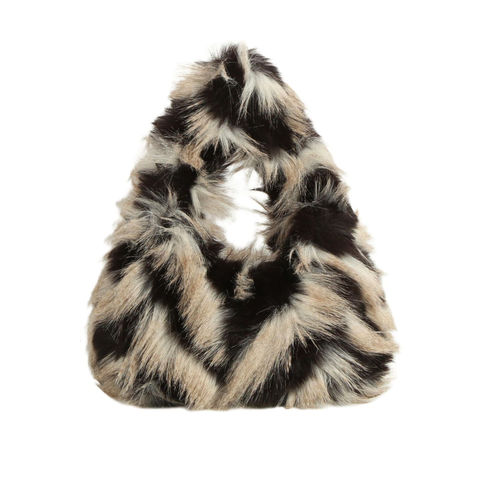 Fashion Handbag Cream and Black Fur Shoulder Bag Chic Street Style Purse