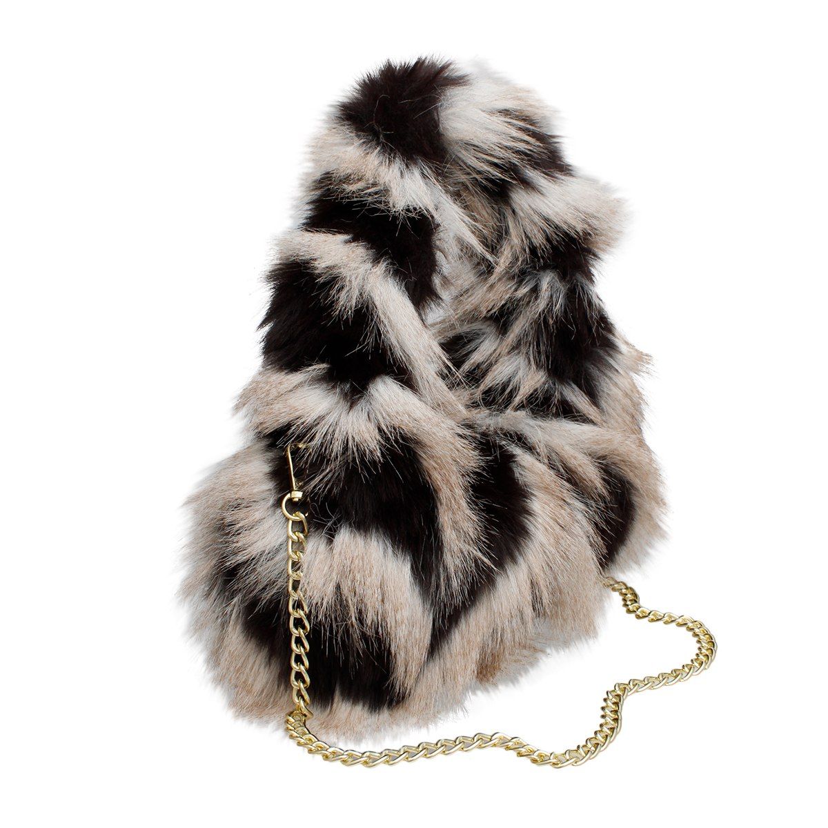 Fashion Handbag Cream and Black Fur Shoulder Bag Chic Street Style Purse