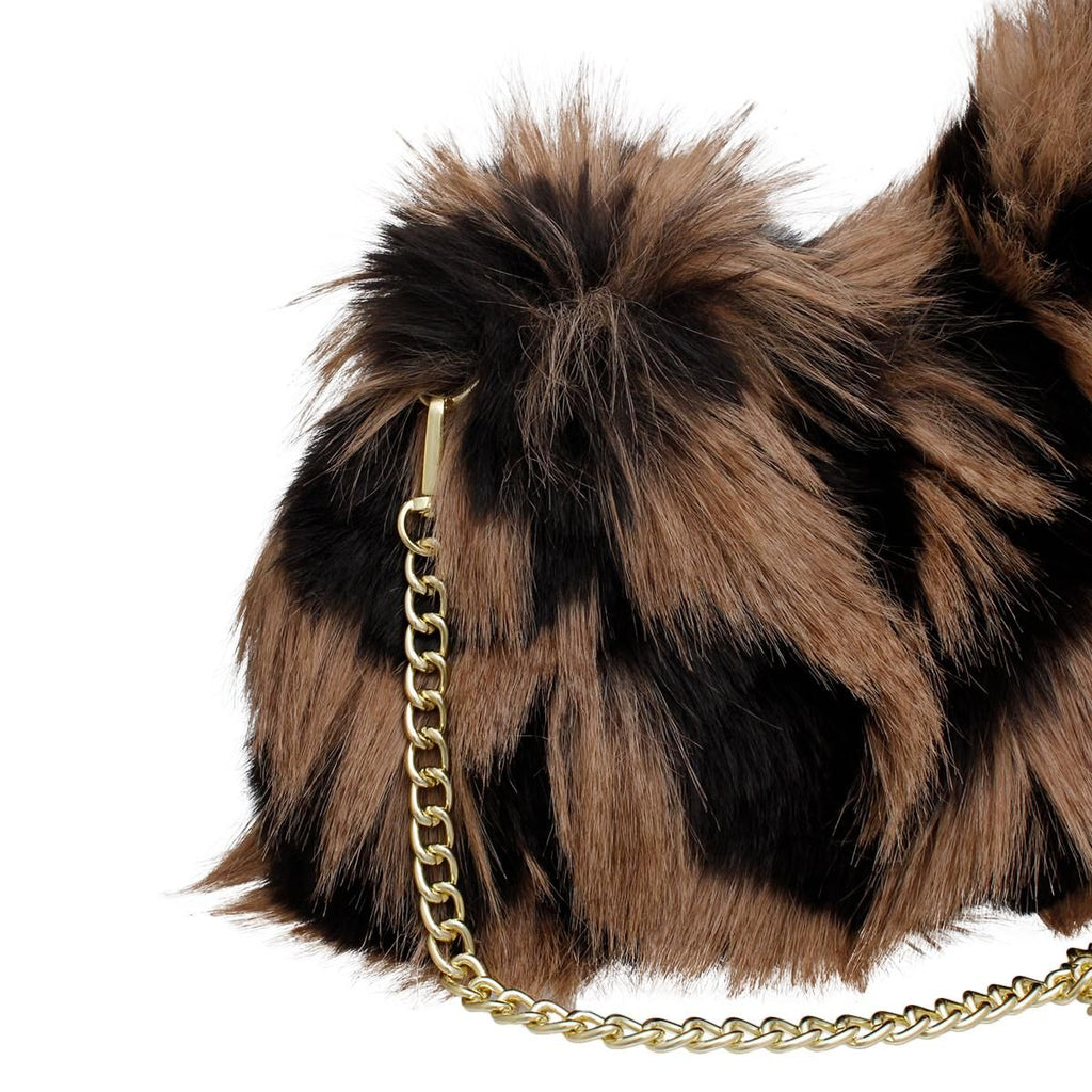 Fashion Handbag Brown and Black Fur Shoulder Bag Chic Street Style