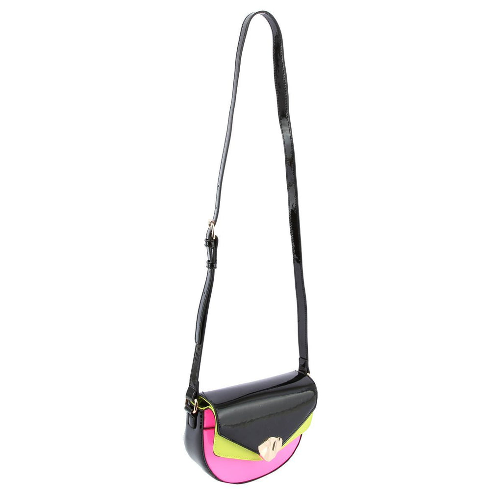 Fashion Crossbody Bag Black Pink Yellow Shiny Stylish Statement Accessory