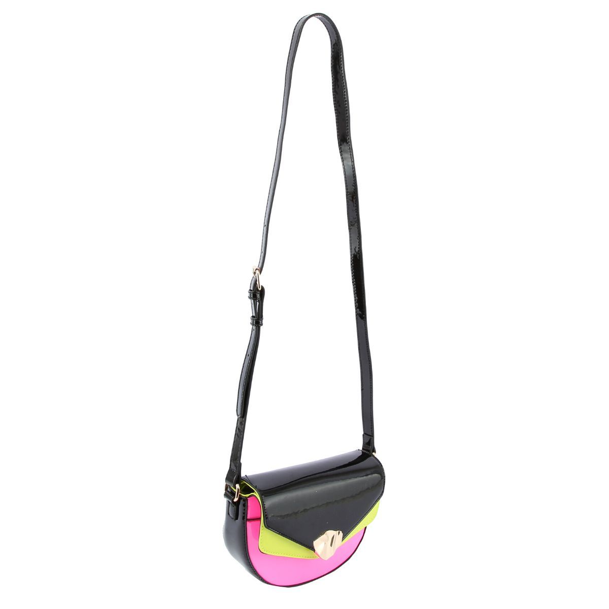 Fashion Crossbody Bag Black Pink Yellow Shiny Stylish Statement Accessory