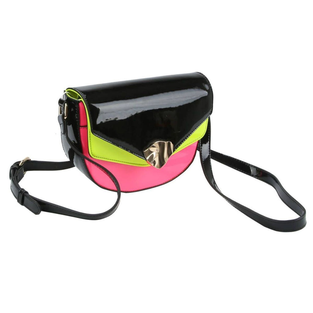 Fashion Crossbody Bag Black Pink Yellow Shiny Stylish Statement Accessory