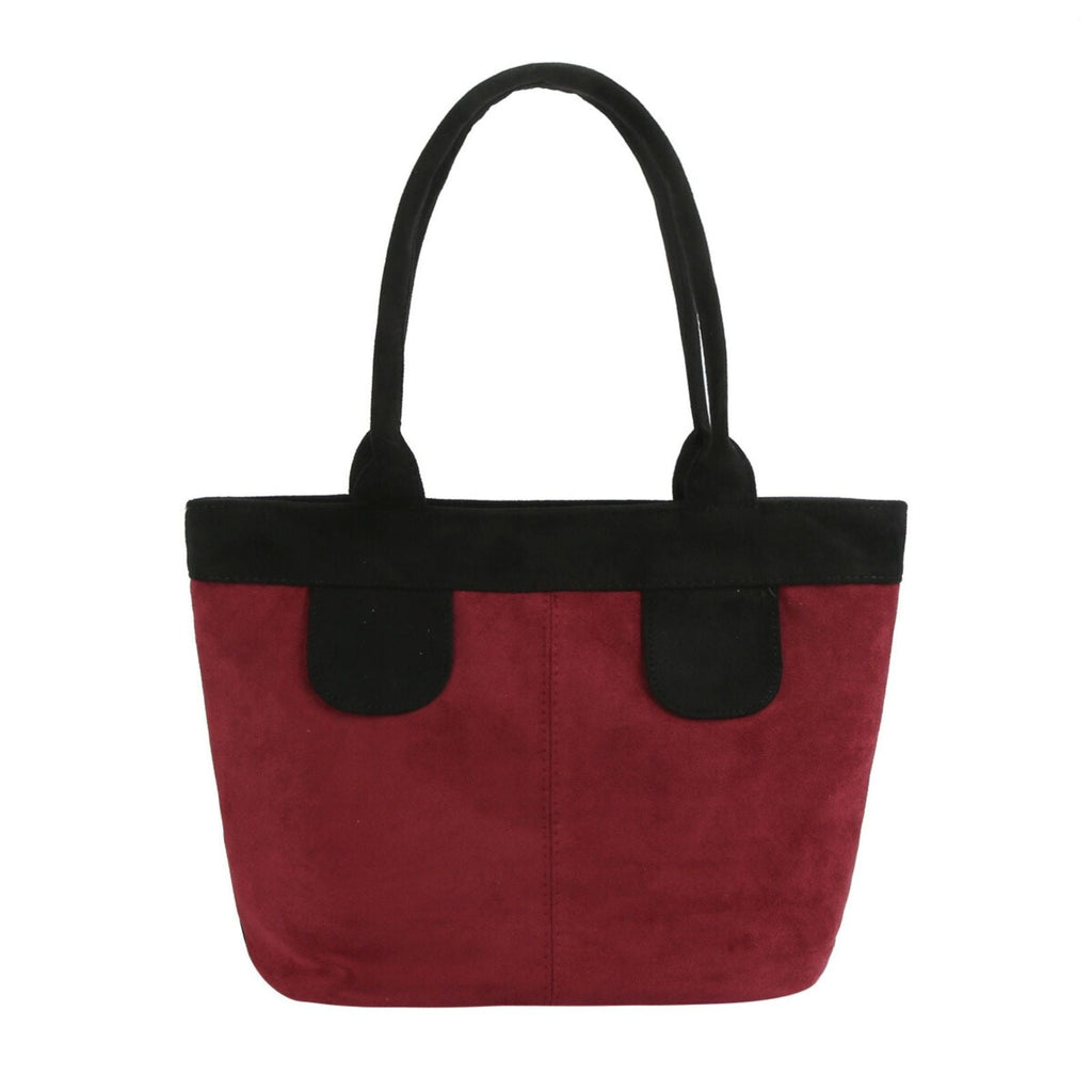 Fashion Handbag Burgundy Suede Tote Bag with Black Trim Shoulder Purse Stylish Chic