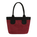 Fashion Handbag Burgundy Suede Tote Bag with Black Trim Shoulder Purse Stylish Chic