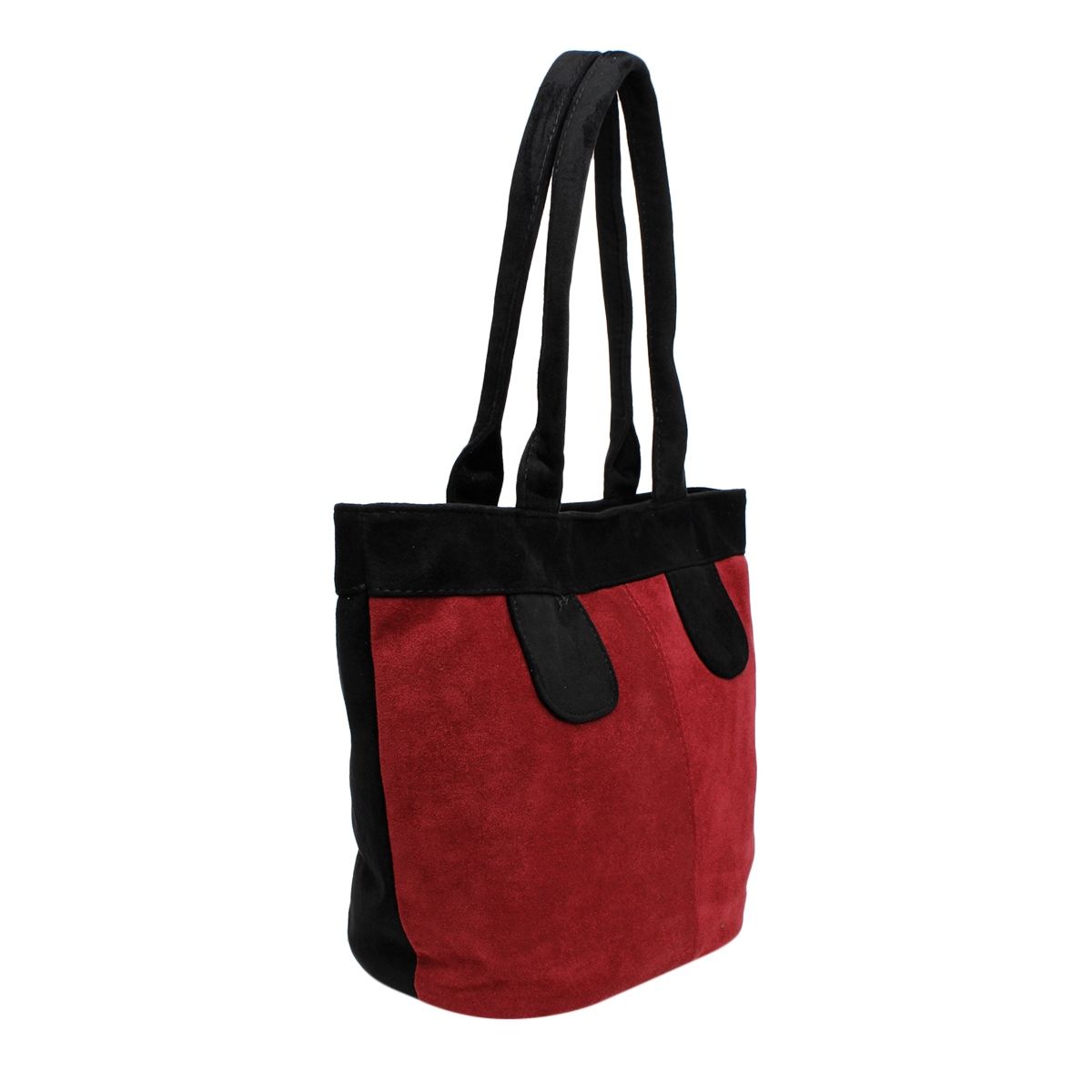 Fashion Handbag Burgundy Suede Tote Bag with Black Trim Shoulder Purse Stylish Chic