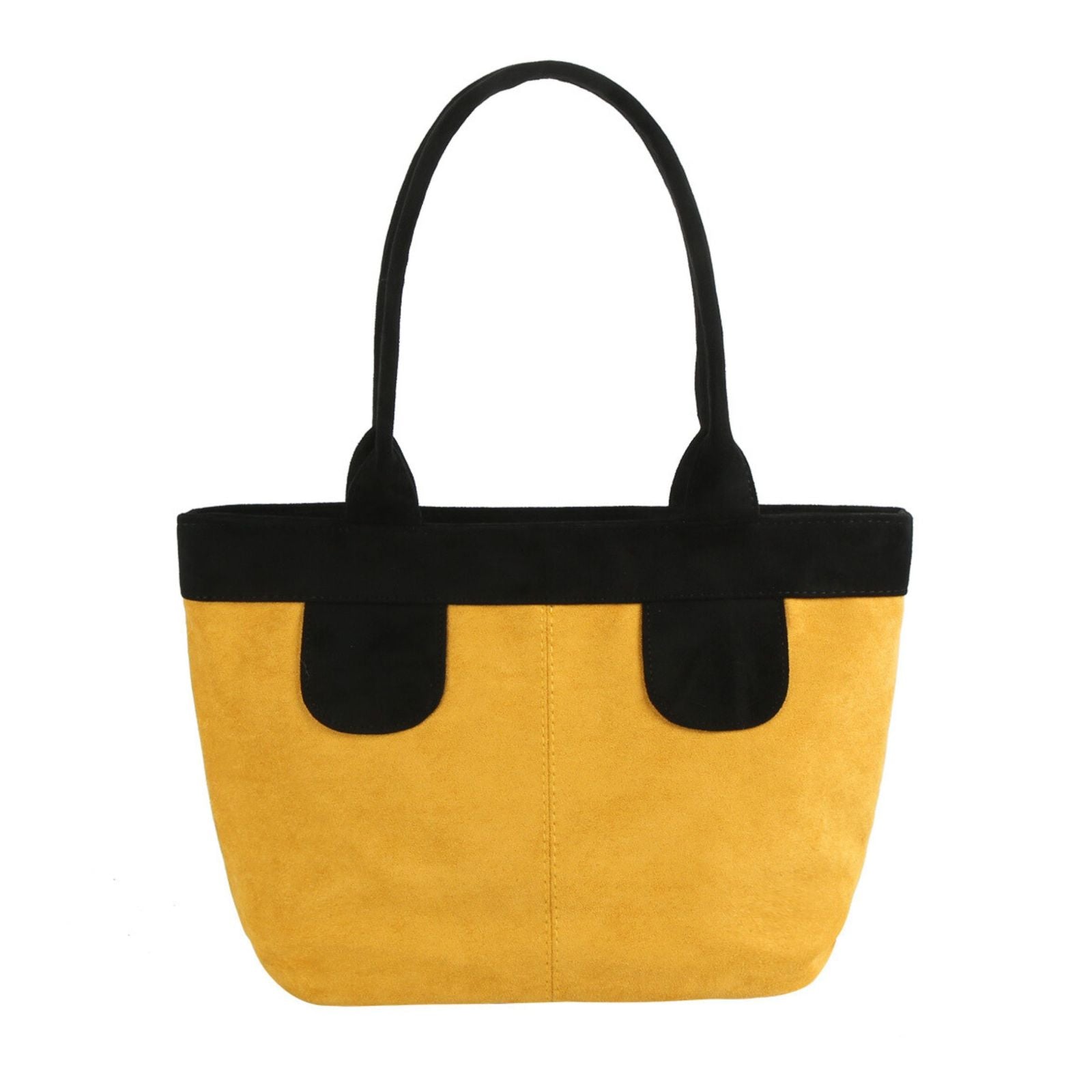 Fashion Handbag Yellow Suede Tote Bag with Black Trim Shoulder Purse Stylish Chic