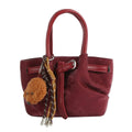 Fashion Handbag Burgundy Suede Top Handle Bag with Dog Charm Stylish Chic Purse