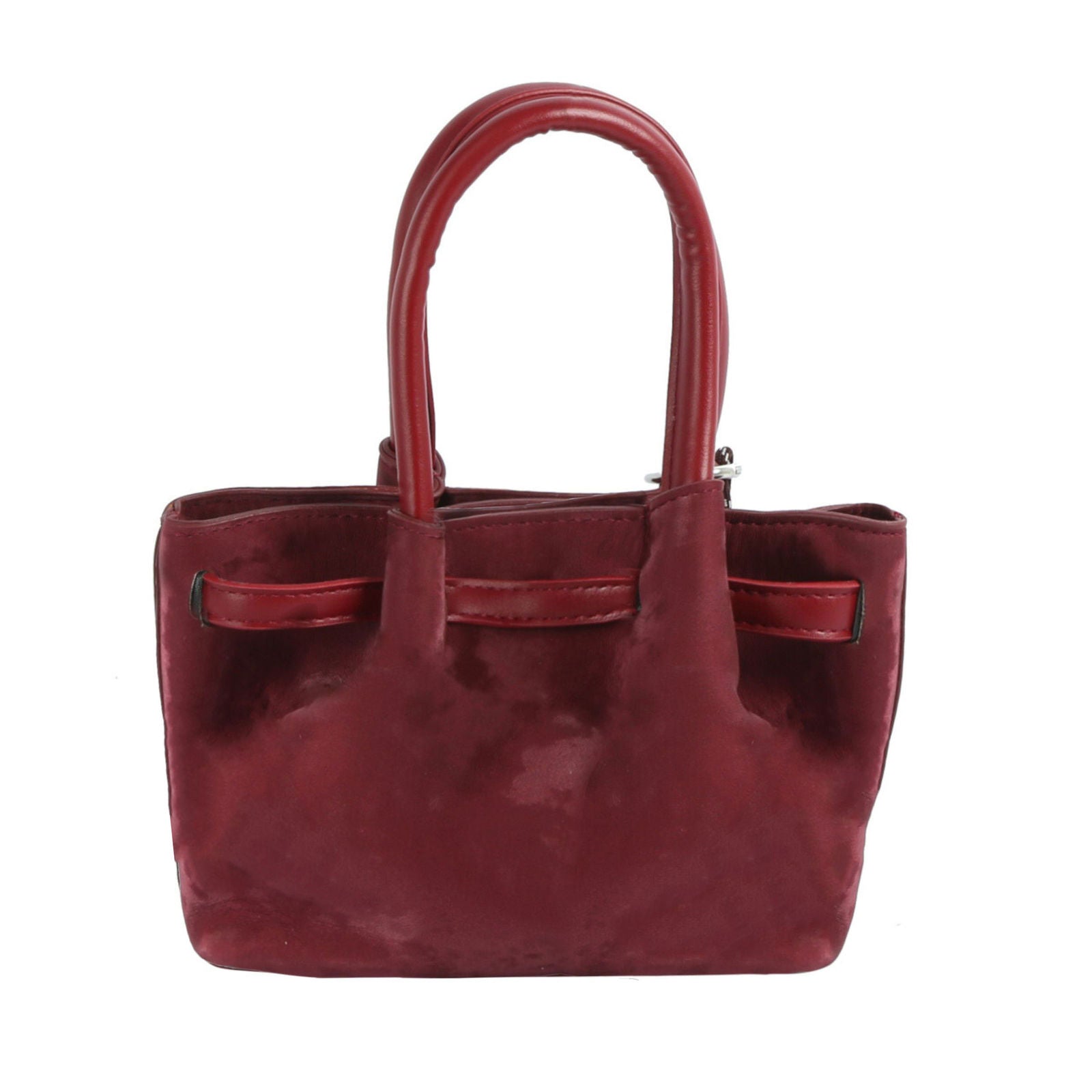 Fashion Handbag Burgundy Suede Top Handle Bag with Dog Charm Stylish Chic Purse
