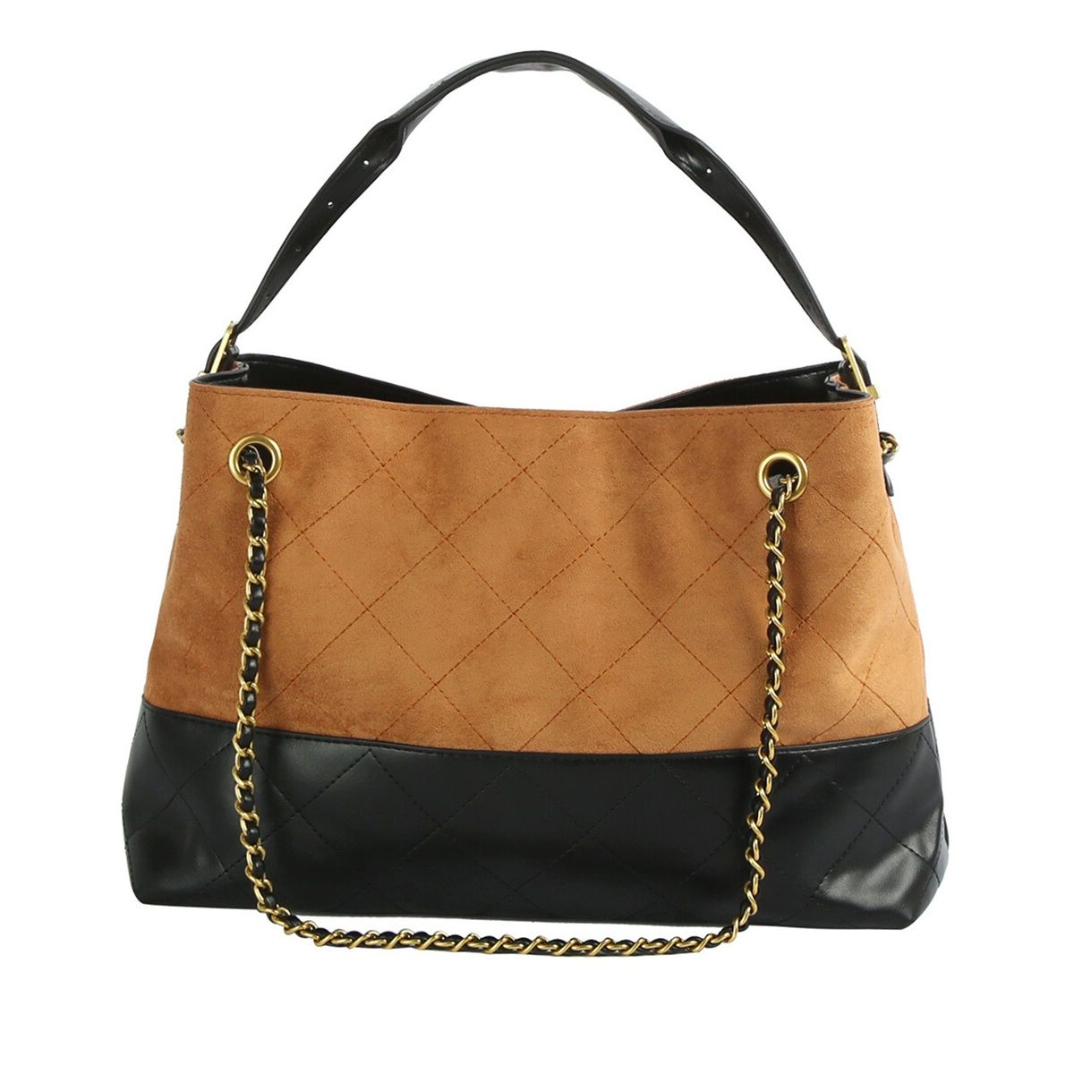 Fashion Handbag Two Tone Brown Suede and Black Shoulder Bag Stylish Purse