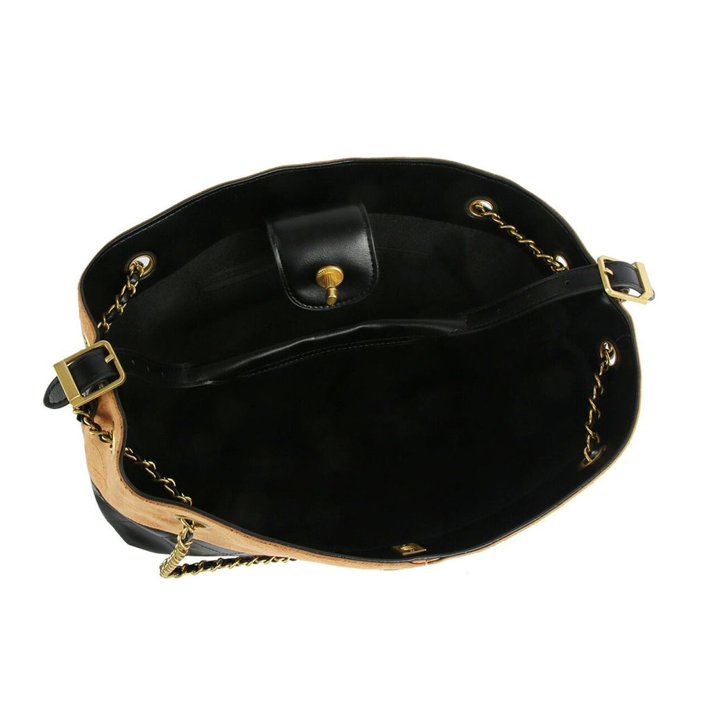 Fashion Handbag Two Tone Brown Suede and Black Shoulder Bag Stylish Purse