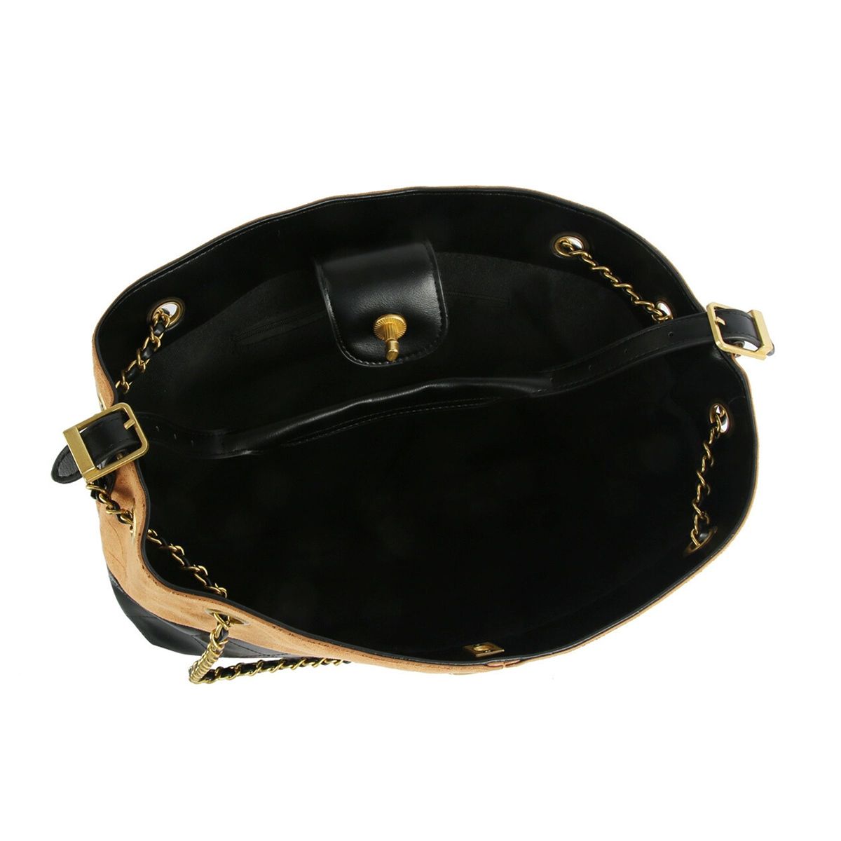Fashion Handbag Two Tone Brown Suede and Black Shoulder Bag Stylish Purse