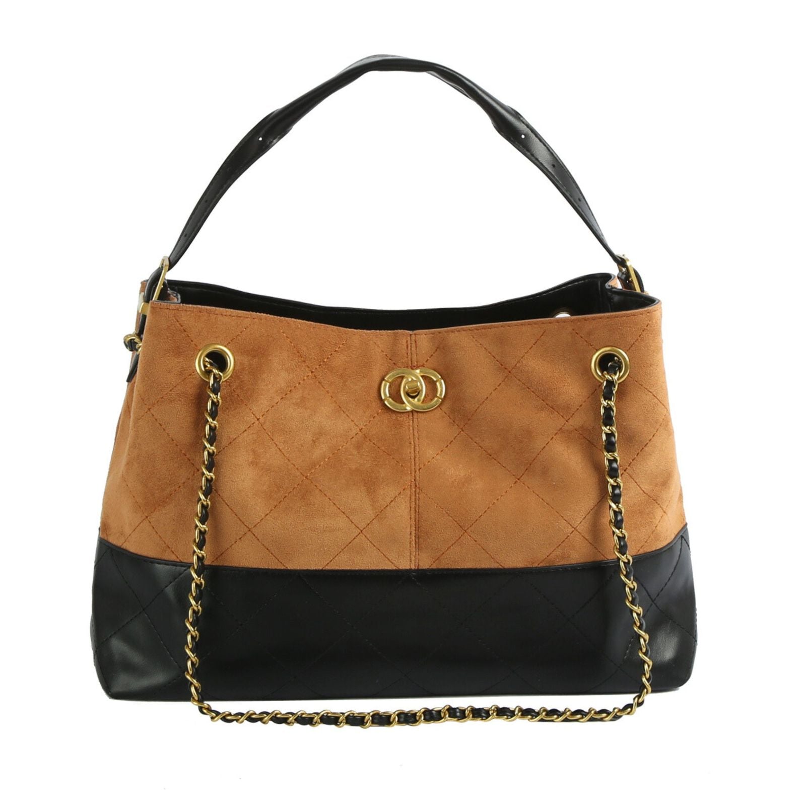 Fashion Handbag Two Tone Brown Suede and Black Shoulder Bag Stylish Purse
