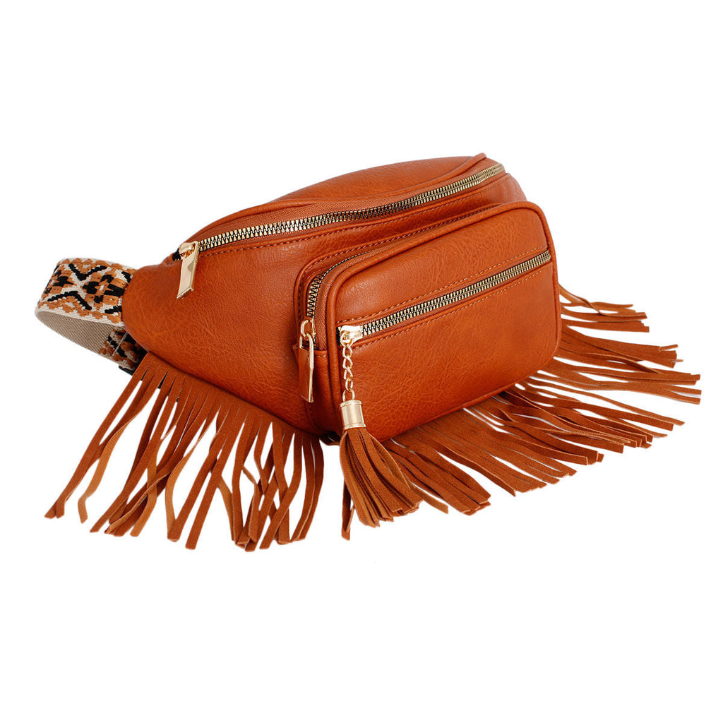 Fashionable Brown Fringe Fanny Pack Casual Chic Accessory
