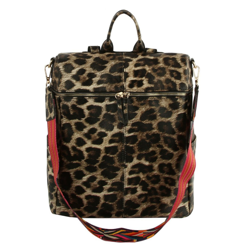Fashion Backpack Purse Leopard Print Stylish Square Design