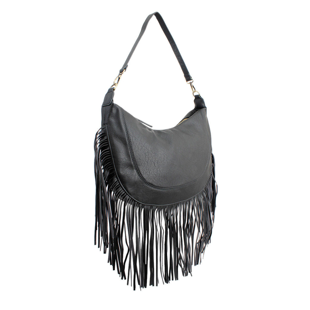 Fashion Handbag Black Round Fringe Hobo Bag Stylish Casual Women’s Purse
