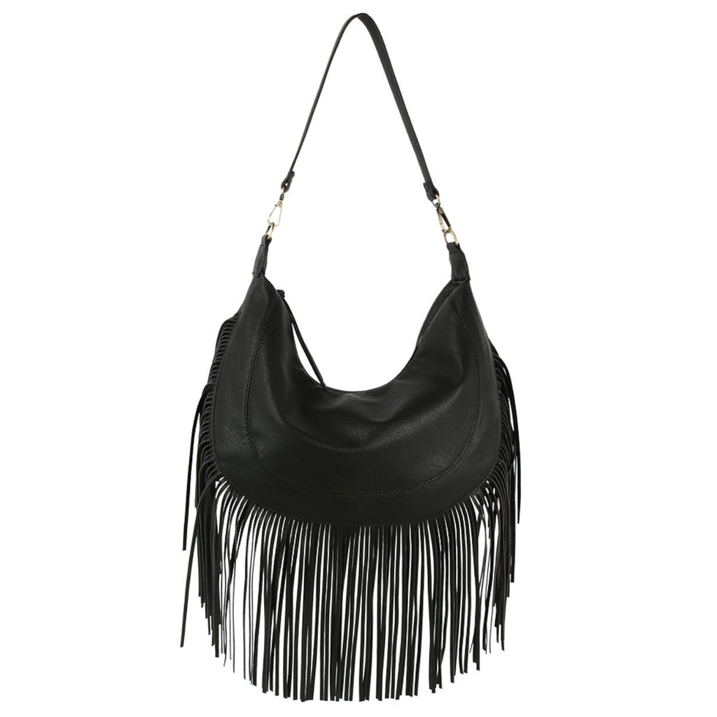 Fashion Handbag Black Round Fringe Hobo Bag Stylish Casual Women’s Purse