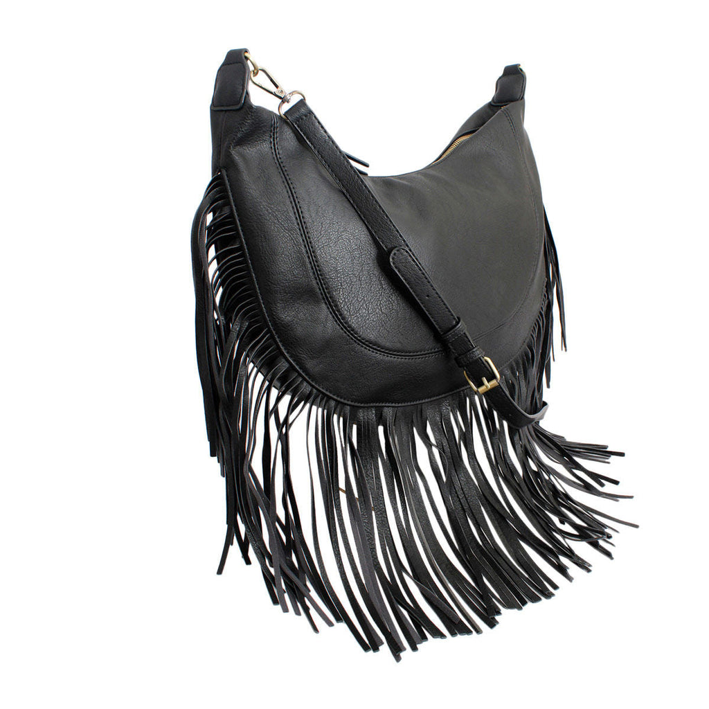 Fashion Handbag Black Round Fringe Hobo Bag Stylish Casual Women’s Purse