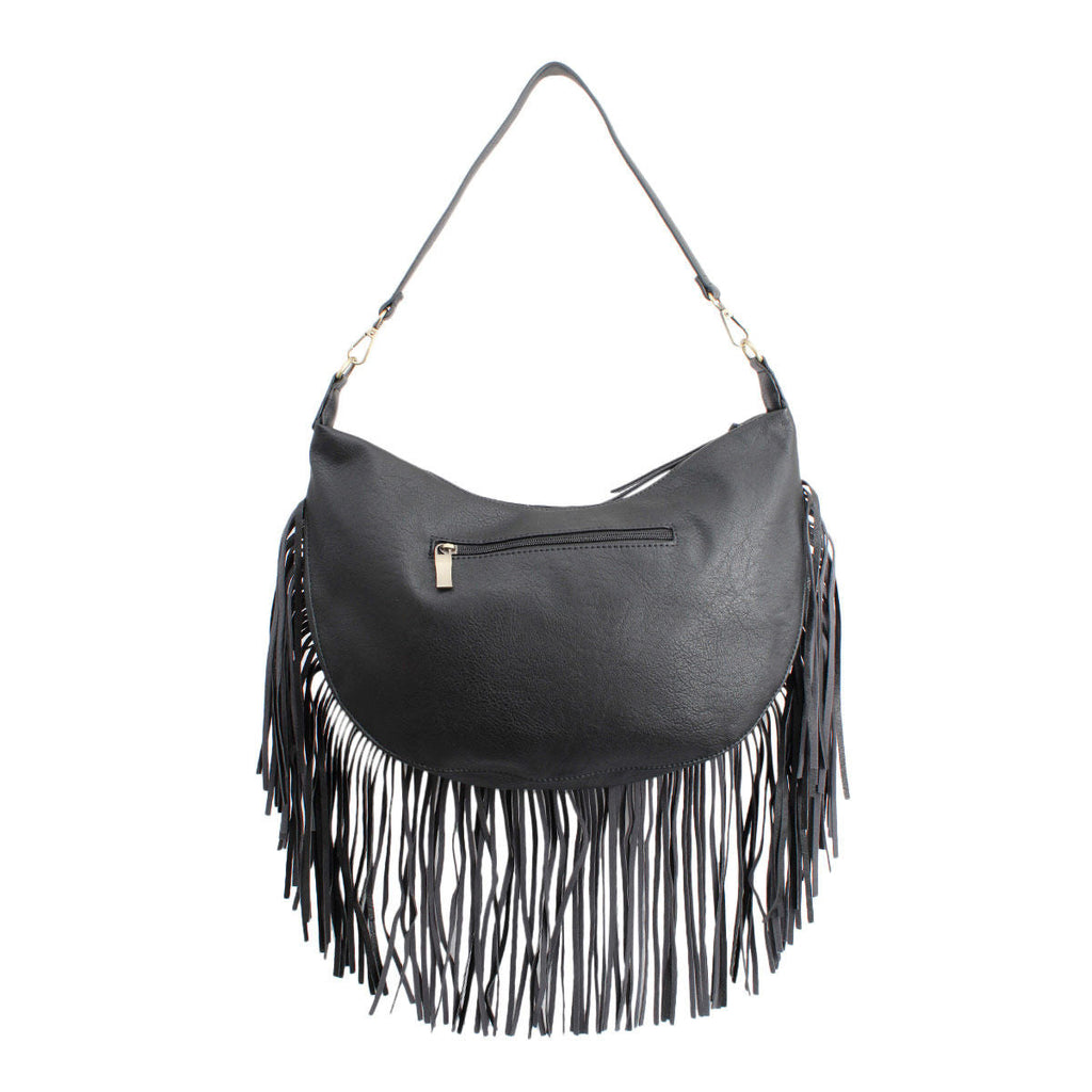 Fashion Handbag Black Round Fringe Hobo Bag Stylish Casual Women’s Purse
