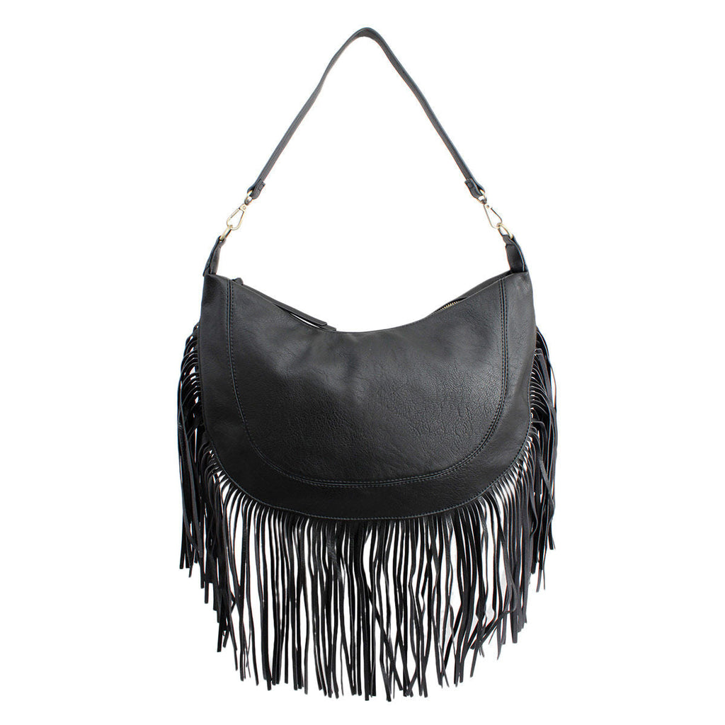 Fashion Handbag Black Round Fringe Hobo Bag Stylish Casual Women’s Purse