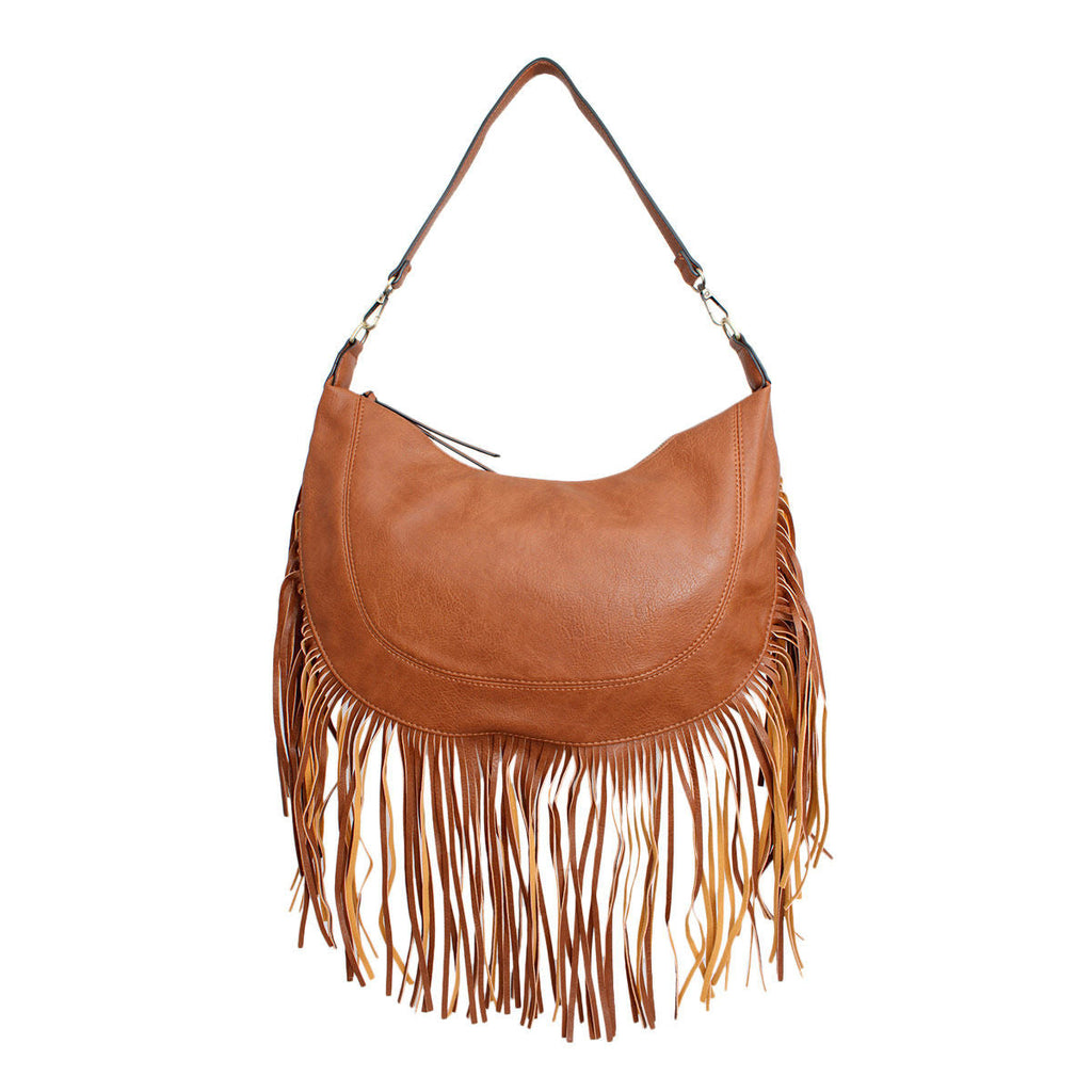 Women’s Fashion Hobo Bag Brown Round Fringe Stylish Purse