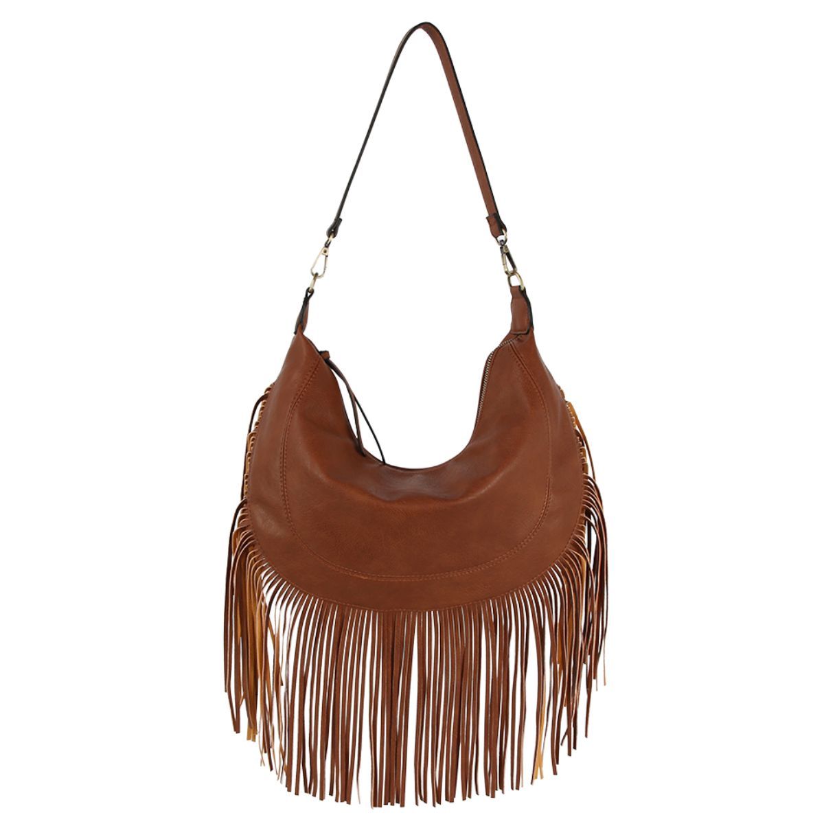 Women’s Fashion Hobo Bag Brown Round Fringe Stylish Purse