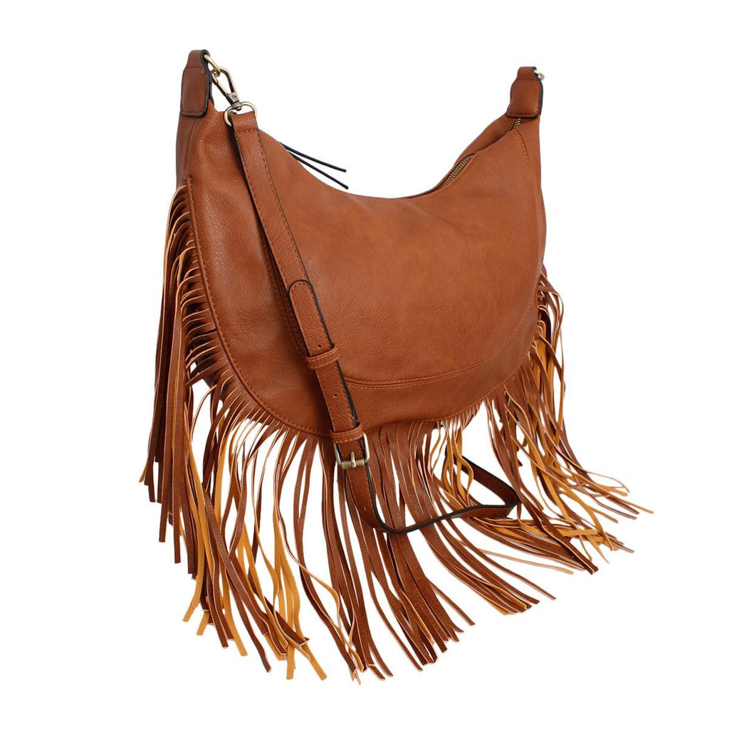 Women’s Fashion Hobo Bag Brown Round Fringe Stylish Purse