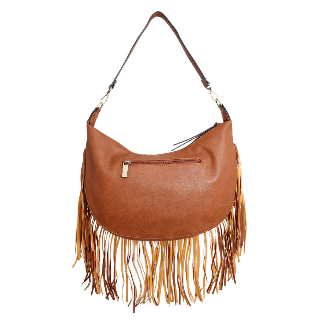 Women’s Fashion Hobo Bag Brown Round Fringe Stylish Purse