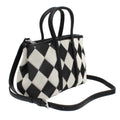 Fashion Handbag Black Square Top Handle with Harlequin Detail Stylish Chic Statement