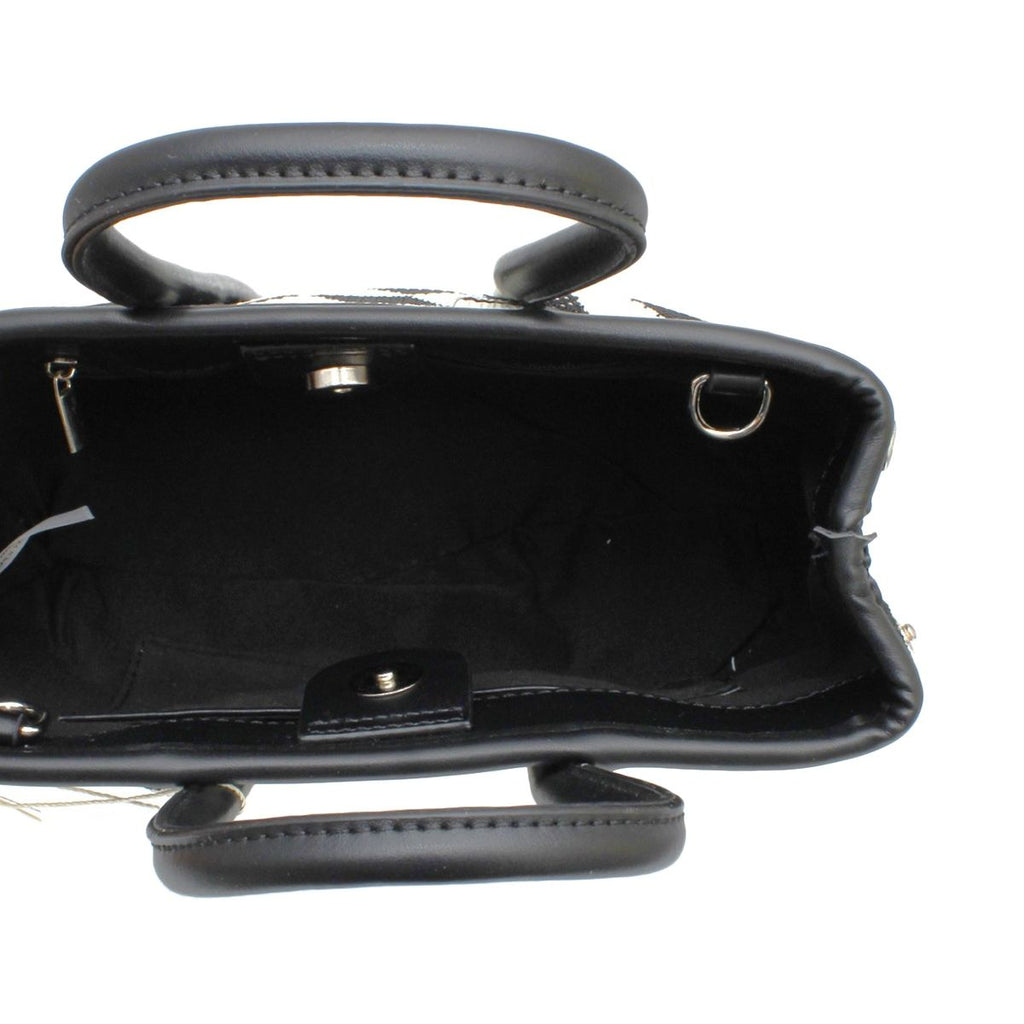 Fashion Handbag Black Square Top Handle with Harlequin Detail Stylish Chic Statement