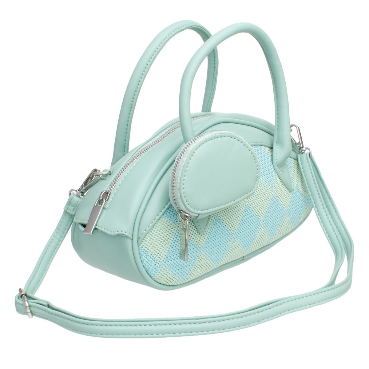 Fashion Handbag Top Handle Mint Harlequin Oval Detail Stylish Handbag Set