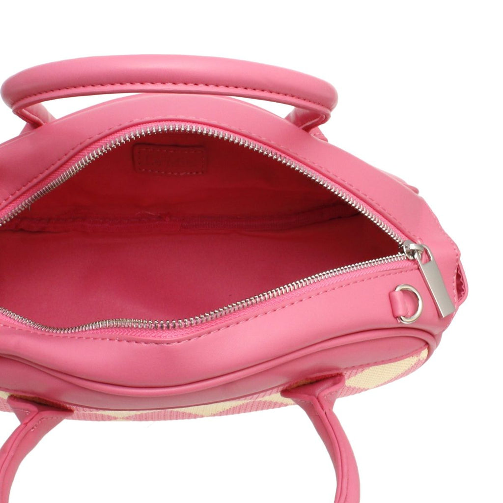 Fashion Handbag Top Handle Pink Oval Harlequin Detail Set Stylish Chic