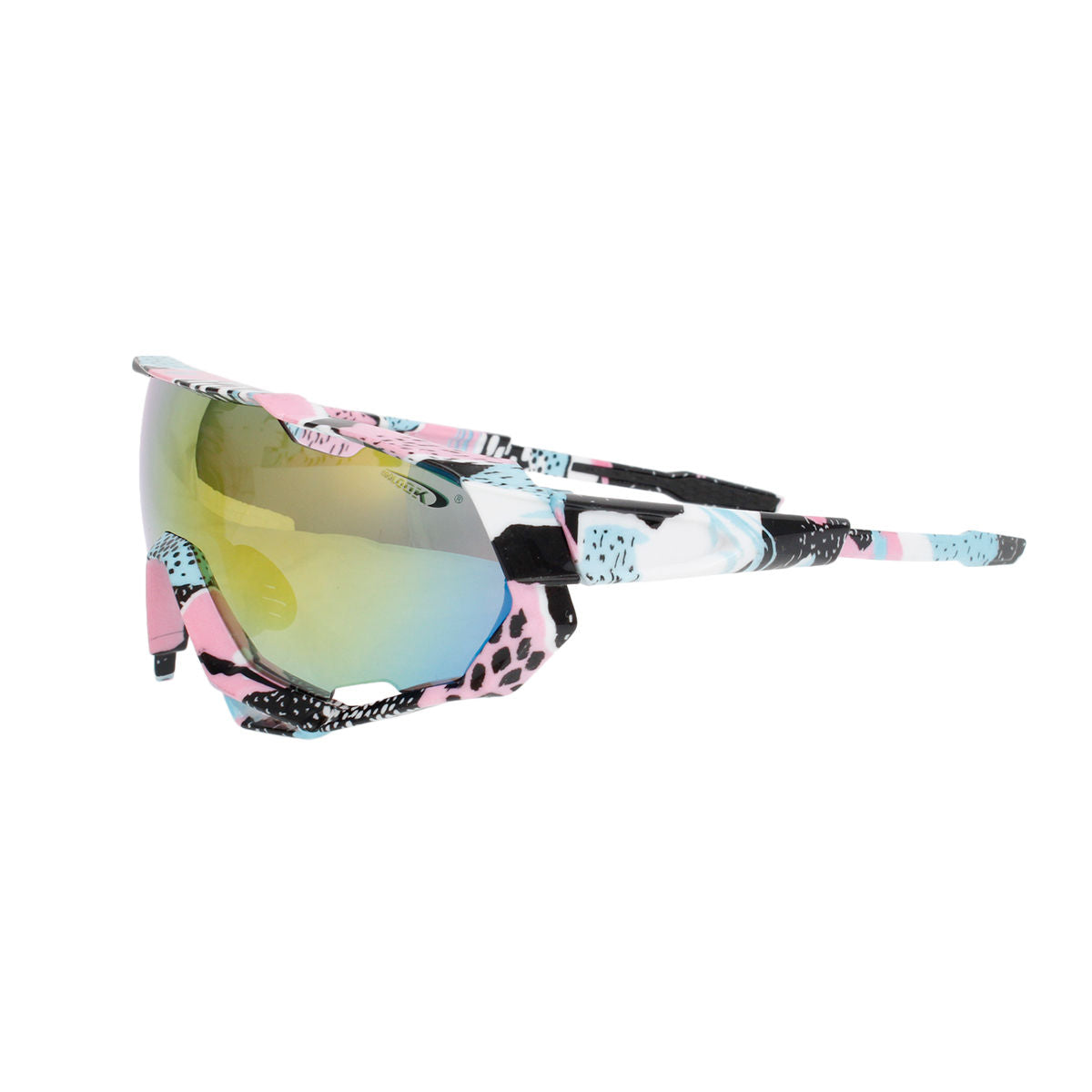 Sport Sunglasses Pink Graphic Print Mirror Lens Trendy Eyewear