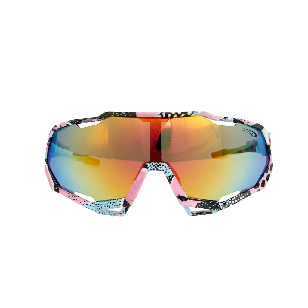 Sport Sunglasses Pink Graphic Print Mirror Lens Trendy Eyewear
