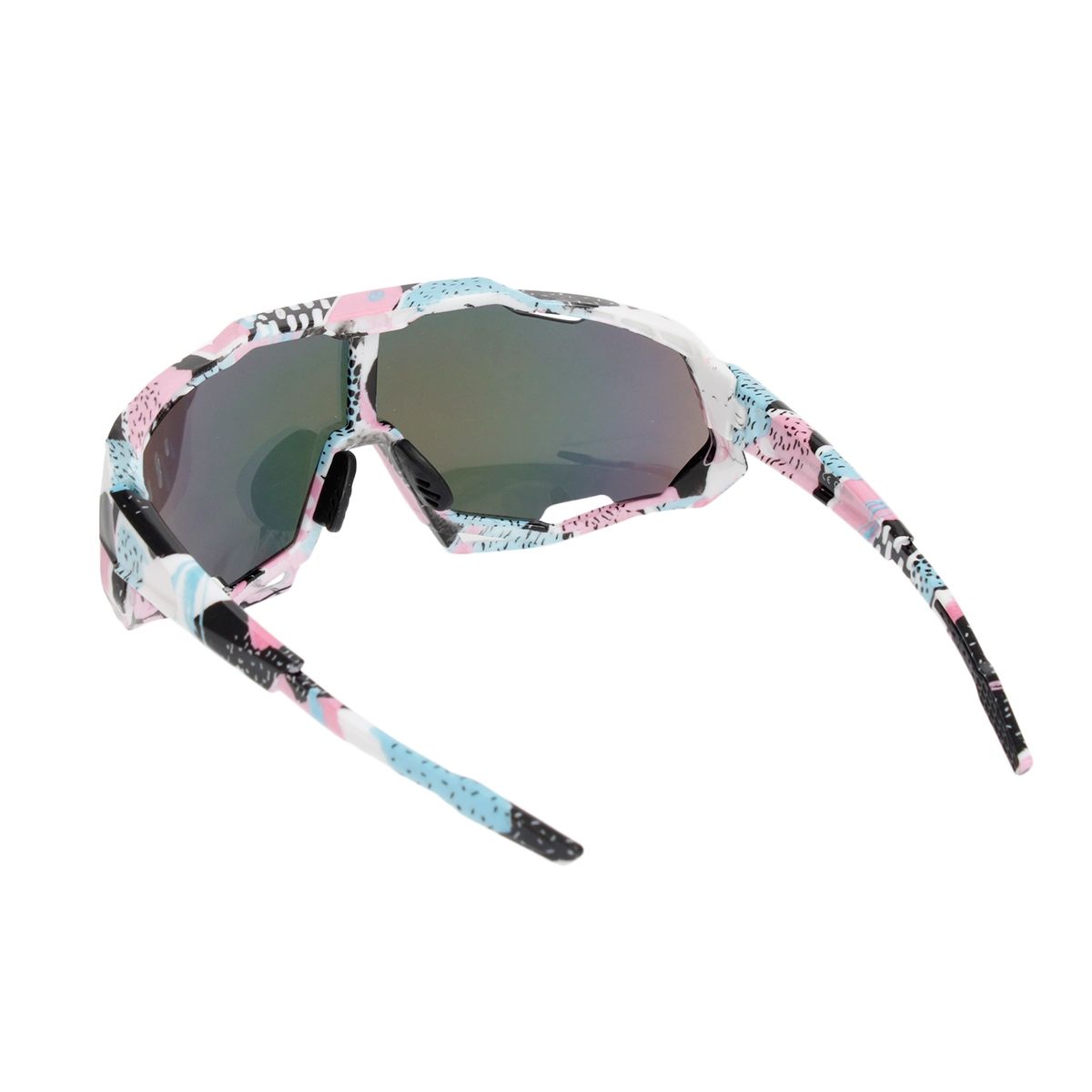 Sport Sunglasses Pink Graphic Print Mirror Lens Trendy Eyewear