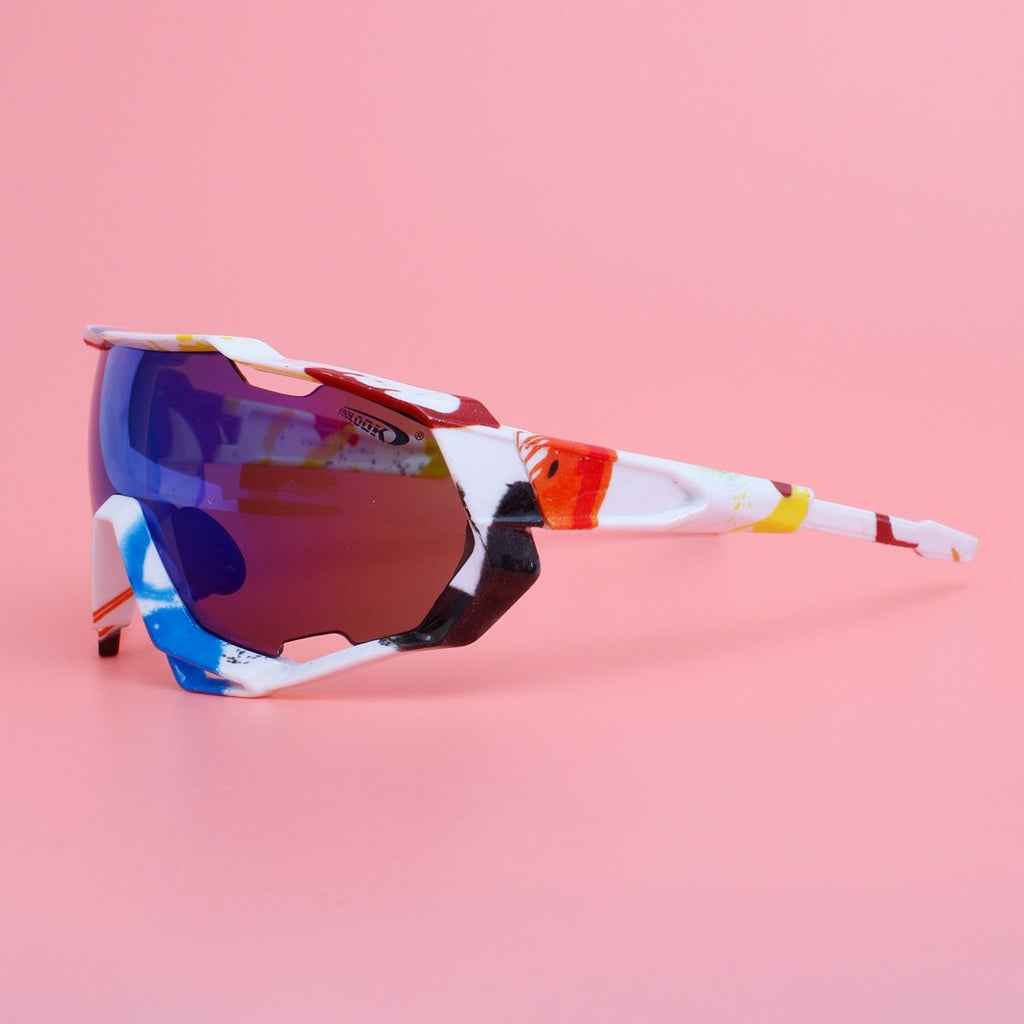 Sport Sunglasses White Graphic Print Mirror Stylish Trendy