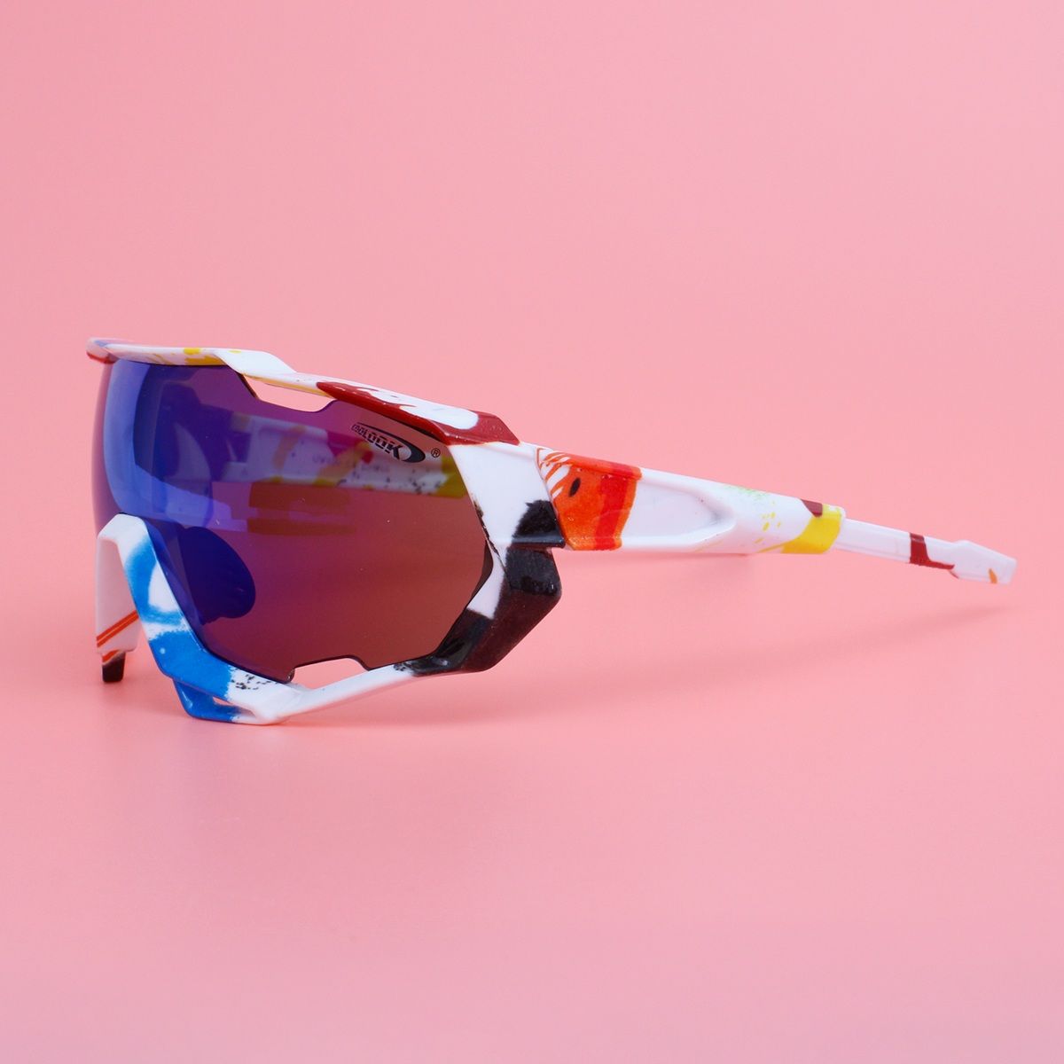 Sport Sunglasses White Graphic Print Mirror Stylish Trendy