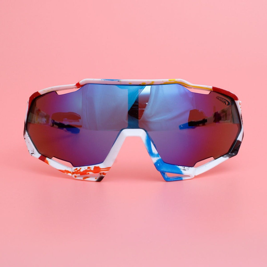 Sport Sunglasses White Graphic Print Mirror Stylish Trendy