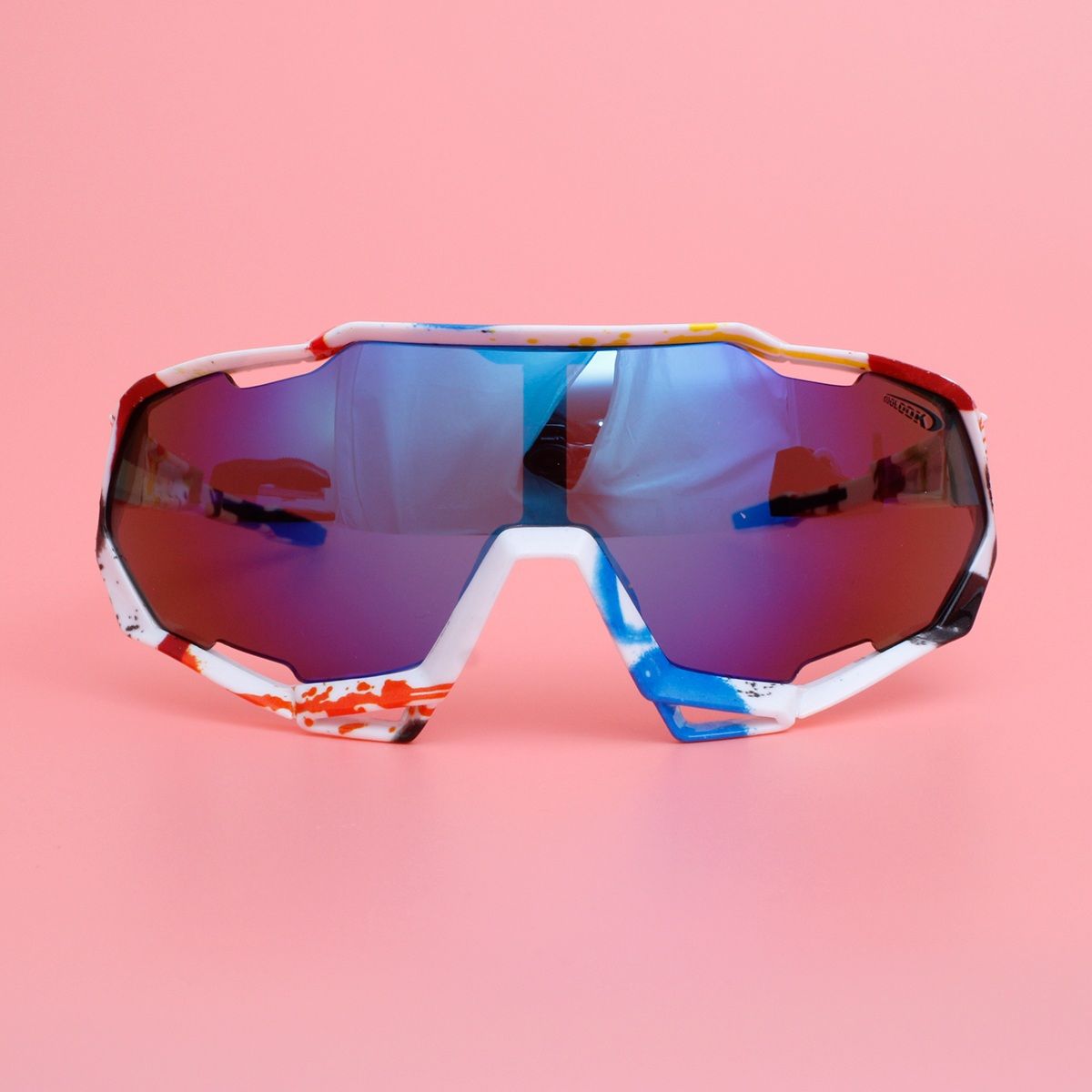 Sport Sunglasses White Graphic Print Mirror Stylish Trendy