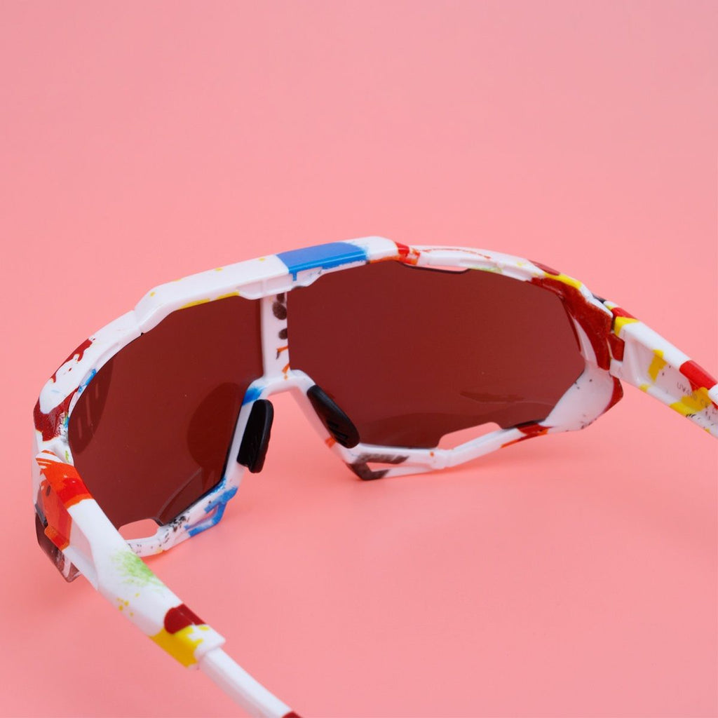 Sport Sunglasses White Graphic Print Mirror Stylish Trendy