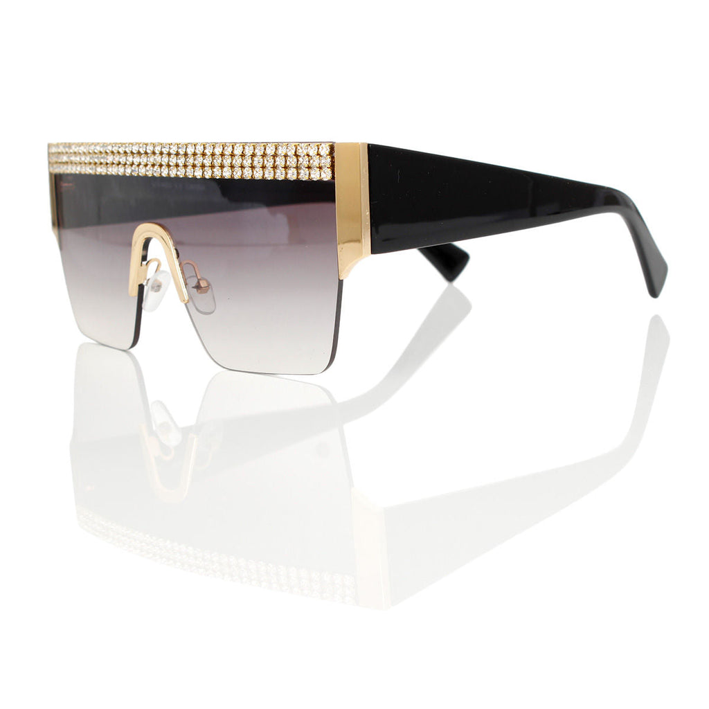 Women’s Shield Sunglasses Black Pave Stylish Eyewear